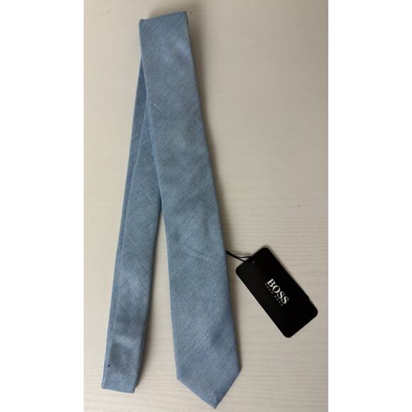 NWT Hugo Boss Cotton/Silk Skinny 6cm Neck Tie Blue Made in Italy Light Blue - Picture 1 of 3